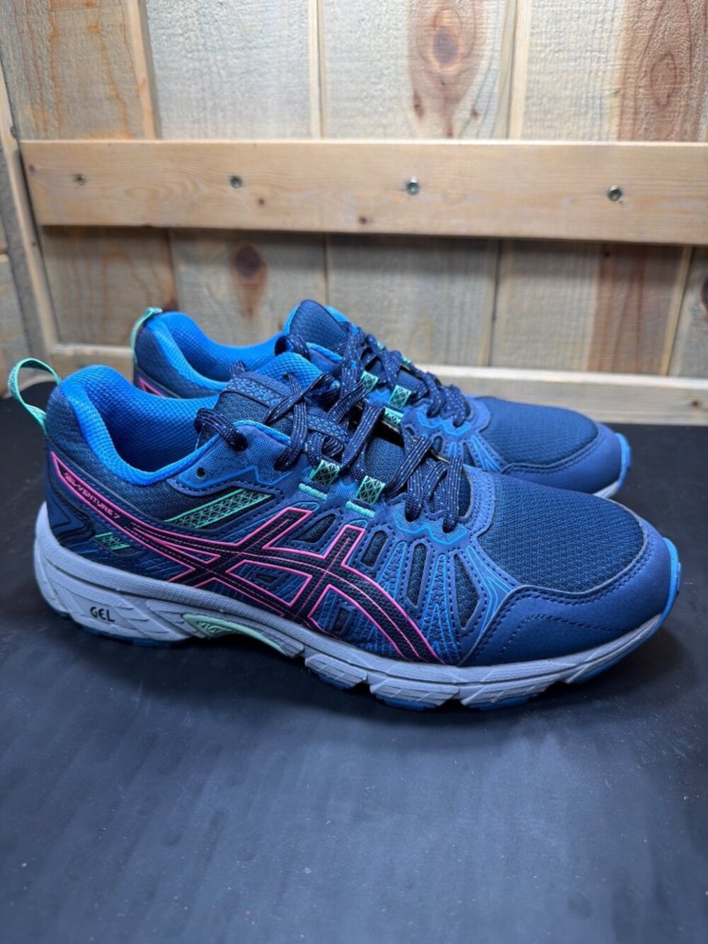 ASICS Gel-Venture 7 Womens Size 9 Blue Pink Trail Running Shoes 1012A476 - Picture 1 of 9